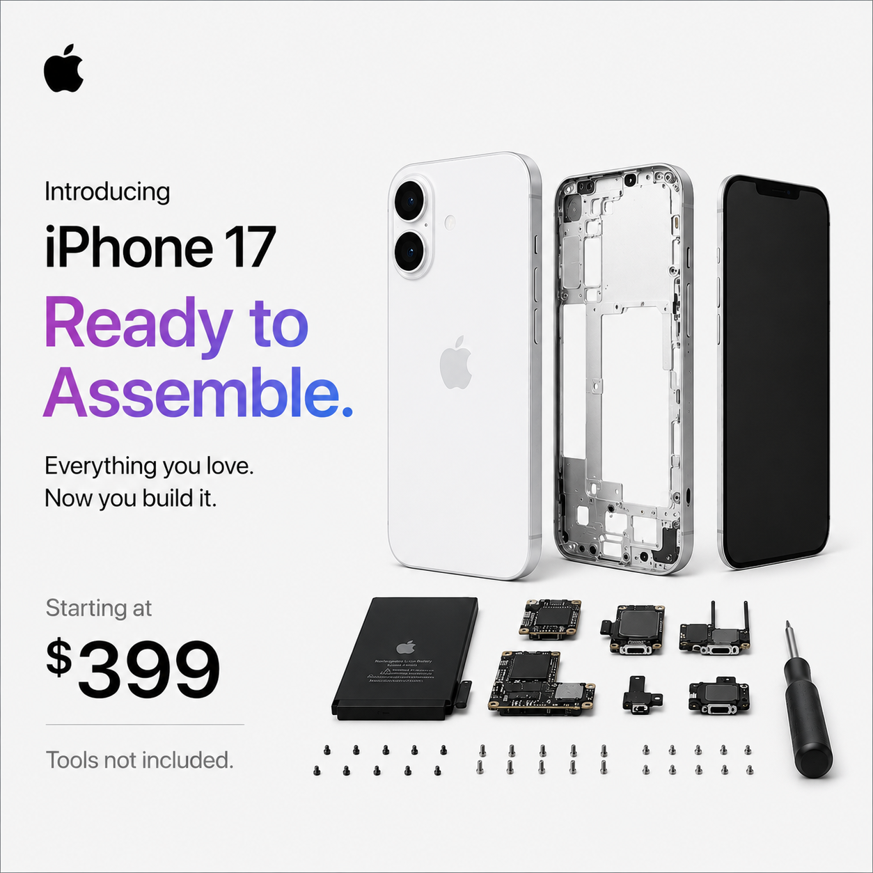 The iPhone 17 RTA, photographed before assembly